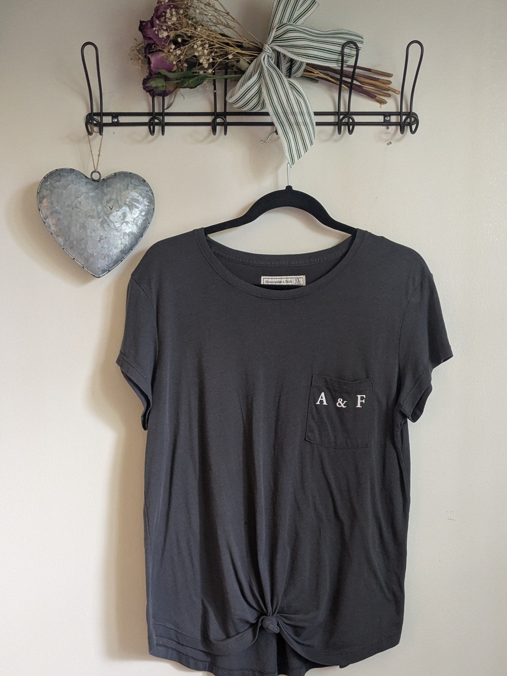 Abercrombie & Fitch Black Short-Sleeve Pocket Tee with Front Knot